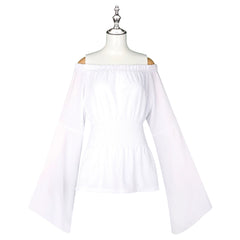 Renaissance Pirate Halloween & Mittelalter Weisse Bluse mit Hose Cosplay Kostuem Damen