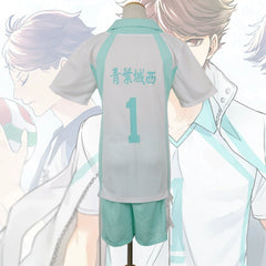 Oikawa Tooru Haikyuu Volleyball-Trikot Cosplay Kostuem Damen Weiß Türkis