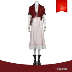 Aerith Final Fantasy VII Lederjacken-Outfit Cosplay Kostuem Damen Rot