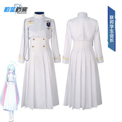 Blue Archive Schülerpräsidentin Präsidenten-Kleid Cosplay Kostuem Damen Weiß Gold