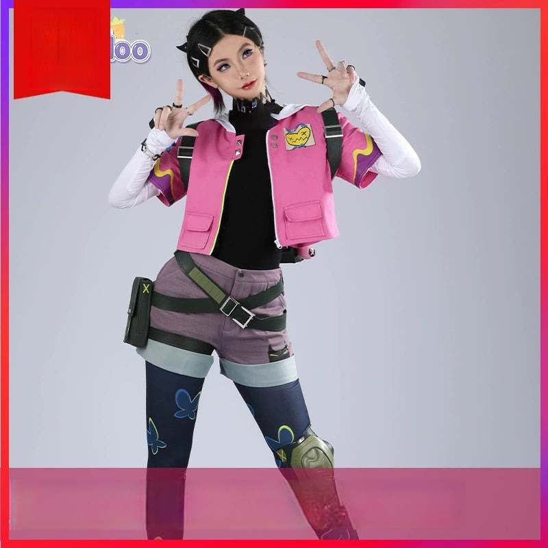 Clove Valorant Streetwear-Set Cosplay Kostuem Damen Rosa
