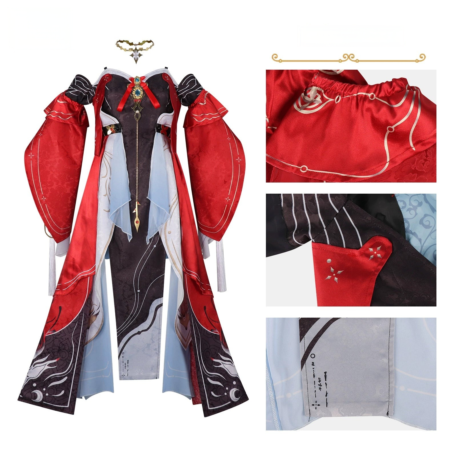 Wuthering Waves Festliches Kleid Cosplay Kostuem Damen Rot Schwarz