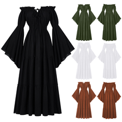 Leinenkleid Schulterfrei – Blätterärmel Mittelalter, DAMEN