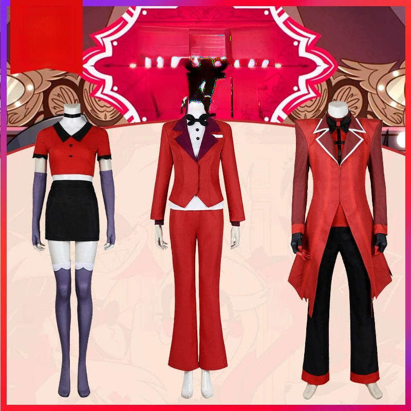 Alastor Hazbin Hotel Anzug-Set Cosplay Kostuem Damen Rot