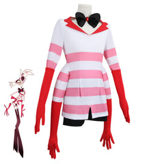 Hazbin Hotel Angel Dust Cosplay Costume Full Red and White Striped Dress