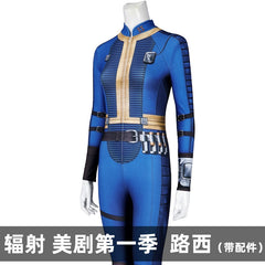 Lucy Fallout Vault Jumpsuit Cosplay Kostuem Damen Blau Beige
