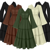 Glockenärmel-Spitzenkleid – Square-Neck Ballkleid für Renaissance, DAMEN