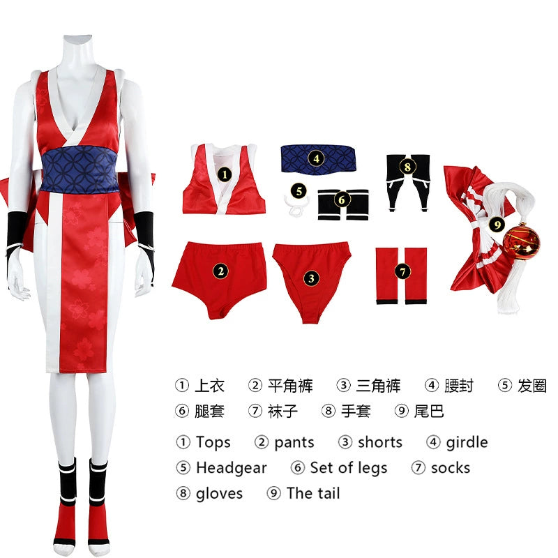 Mai Shiranui Street Fighter Kostuem Cosplay Damen Rot Weiss