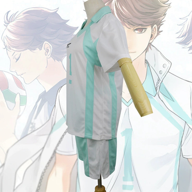 Oikawa Tooru Haikyuu Volleyball-Trikot Cosplay Kostuem Damen Weiß Türkis