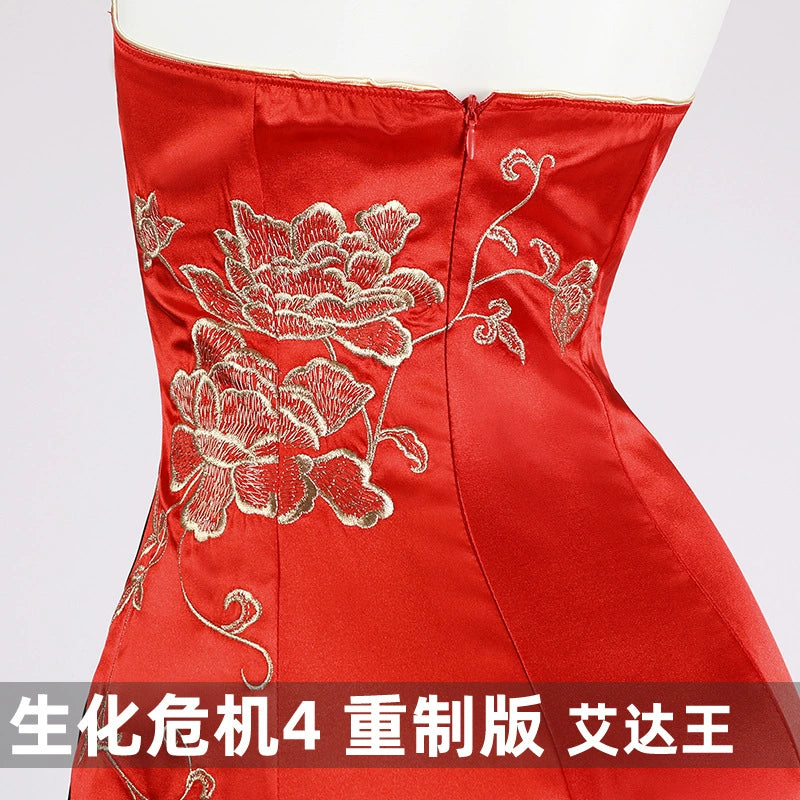 Ada Wong Resident Evil Qipao Kleid Cosplay Kostuem Damen Rot