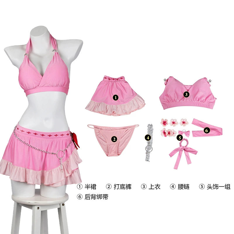 Aerith Final Fantasy VII Strand Outfit Cosplay Kostuem Damen Rosa