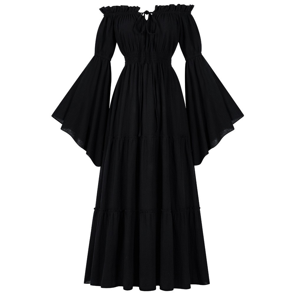 Leinenkleid Schulterfrei – Blätterärmel Mittelalter, DAMEN