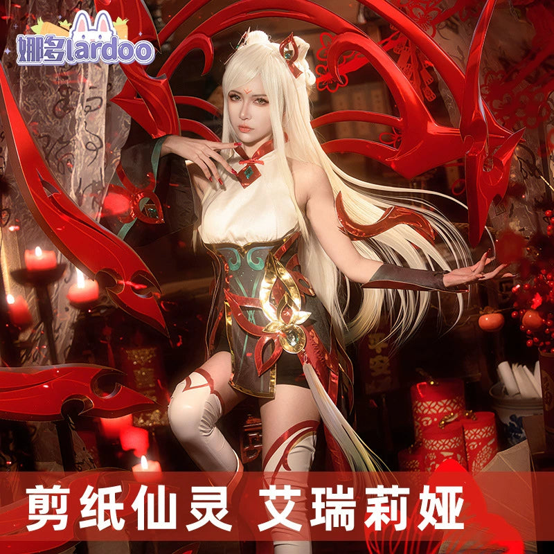 Irelia League of Legends Kostuem Cosplay Damen Weiss Rot