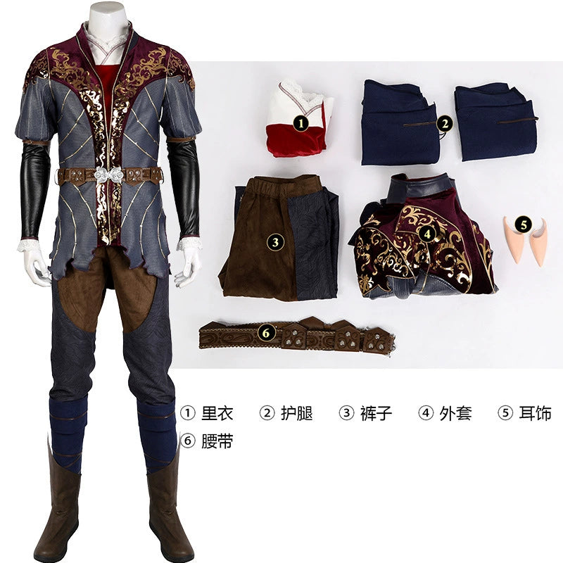 Astarion Baldurs Gate 3 Outfit Cosplay Kostuem Damen Grau Bordeaux