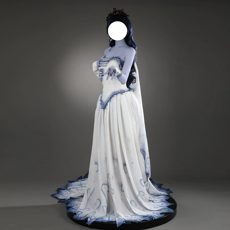 Emily Corpse Bride Brautkleid Cosplay Kostuem Damen Blau Weiss