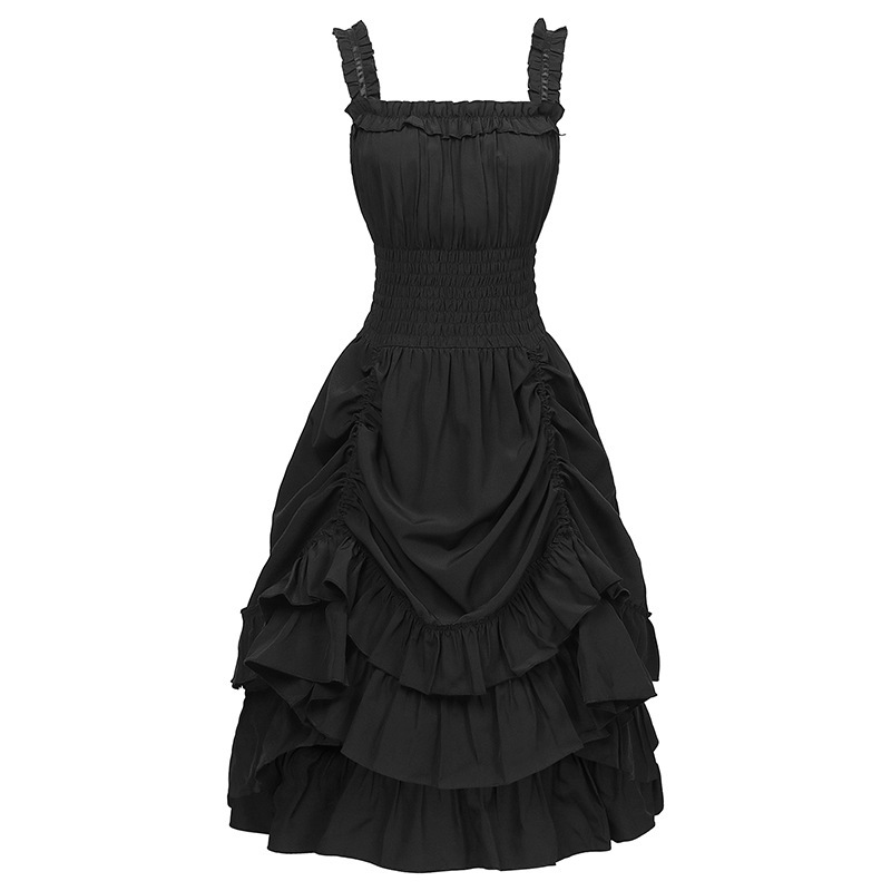 Ärmelloses Volantkleid – viktorianisches Midikleid für Mittelalter-Fest, DAMEN