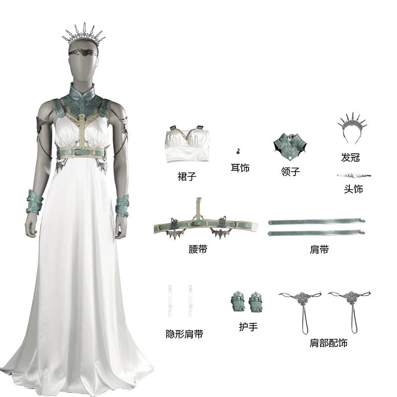 Tifa Final Fantasy VII Buehnenkleid Cosplay Kostuem Damen Weiss Tuerkis
