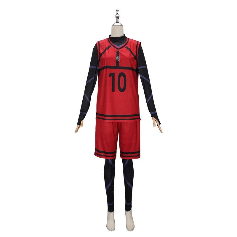 Michael Kaiser Blue Lock Trikot-Set Cosplay Kostuem Damen Weiß Rot