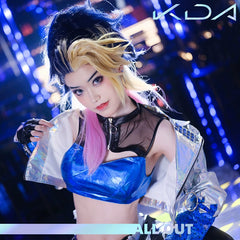 Akali KDA League of Legends Buehnen-Outfit Cosplay Kostuem Damen Blau