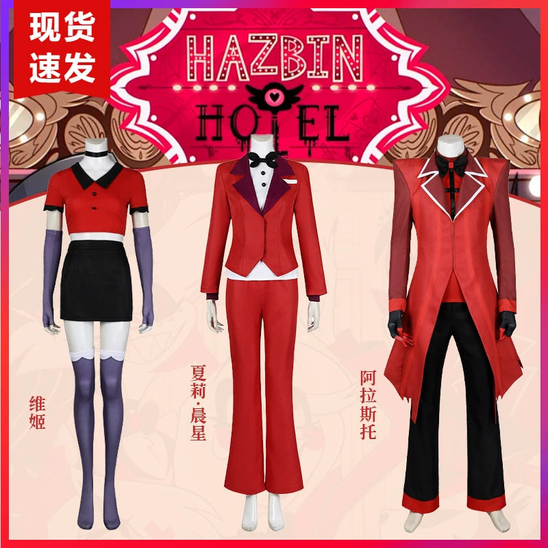 Alastor Hazbin Hotel Anzug-Set Cosplay Kostuem Damen Rot