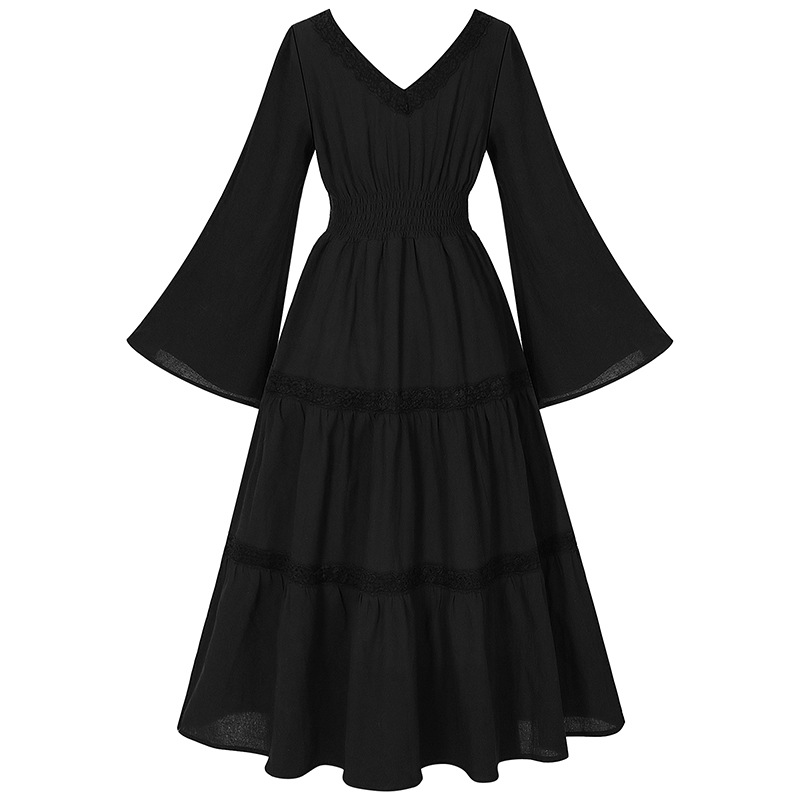Glockenärmel-Spitzenkleid – Square-Neck Ballkleid für Renaissance, DAMEN