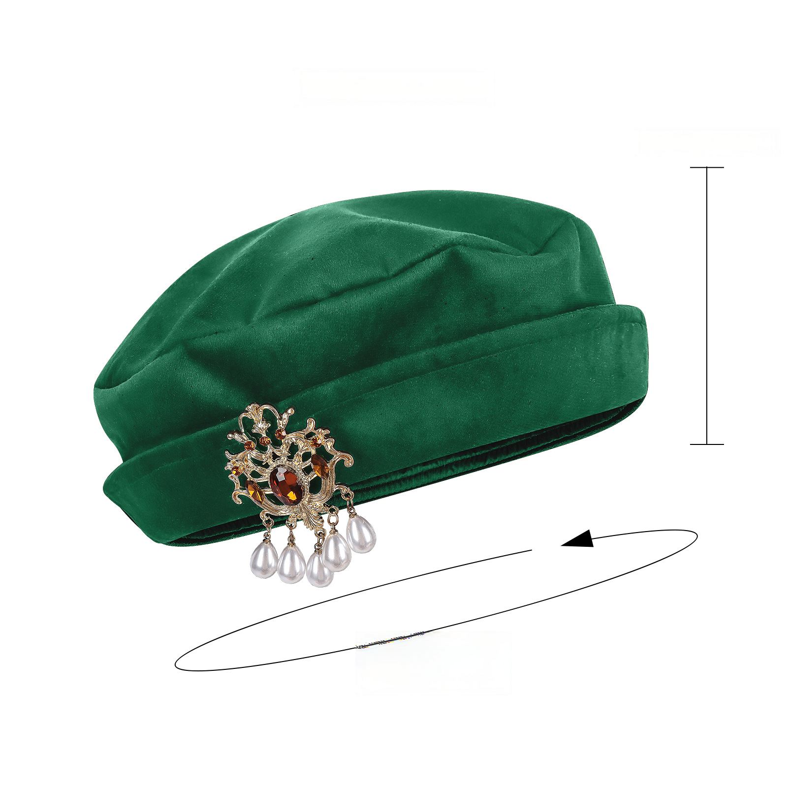 Renaissance-Barett – bestickte Tilmütze mit Strass, Einheitsgröße