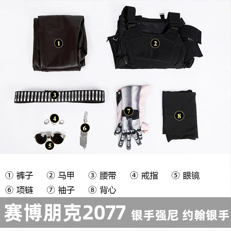 Johnny Silverhand Cyberpunk 2077 Lederjacken-Outfit Cosplay Damen Schwarz Braun