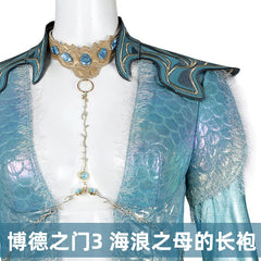 Baldurs Gate 3 Robe Cosplay Kostuem Damen Tuerkis Weiss