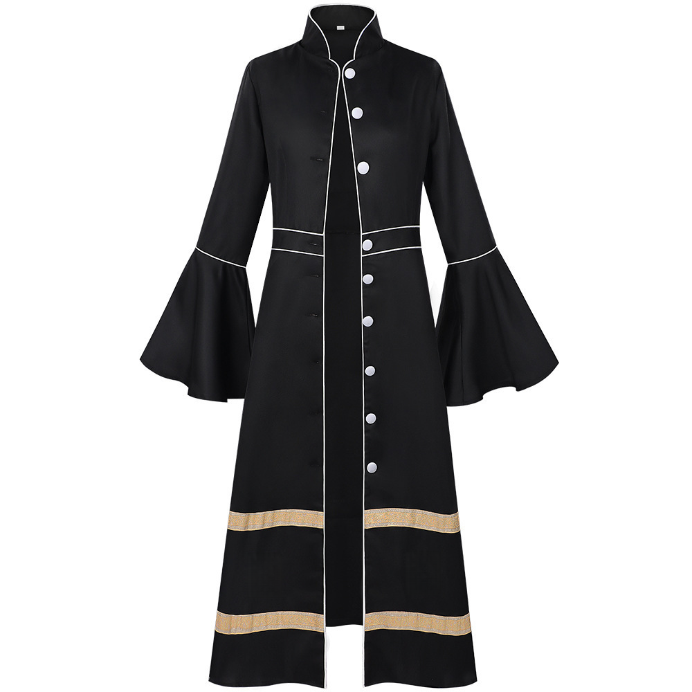 Dunkles Maxi-Robe – Gothic Langarmkleid mit Kapuze für Halloween, DAMEN