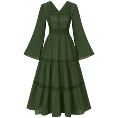 Glockenärmel-Spitzenkleid – Square-Neck Ballkleid für Renaissance, DAMEN