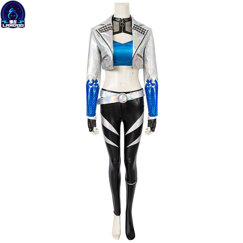 Akali KDA League of Legends Buehnen-Outfit Cosplay Kostuem Damen Blau