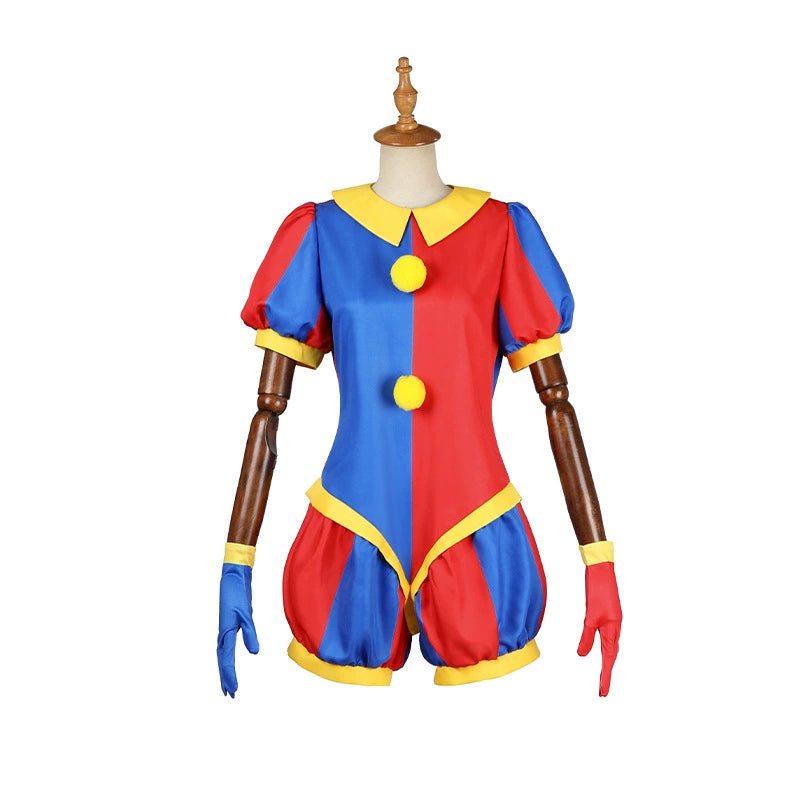 Pomni Digital Circus Harlekin-Kleid Cosplay Kostuem Damen Rot Blau