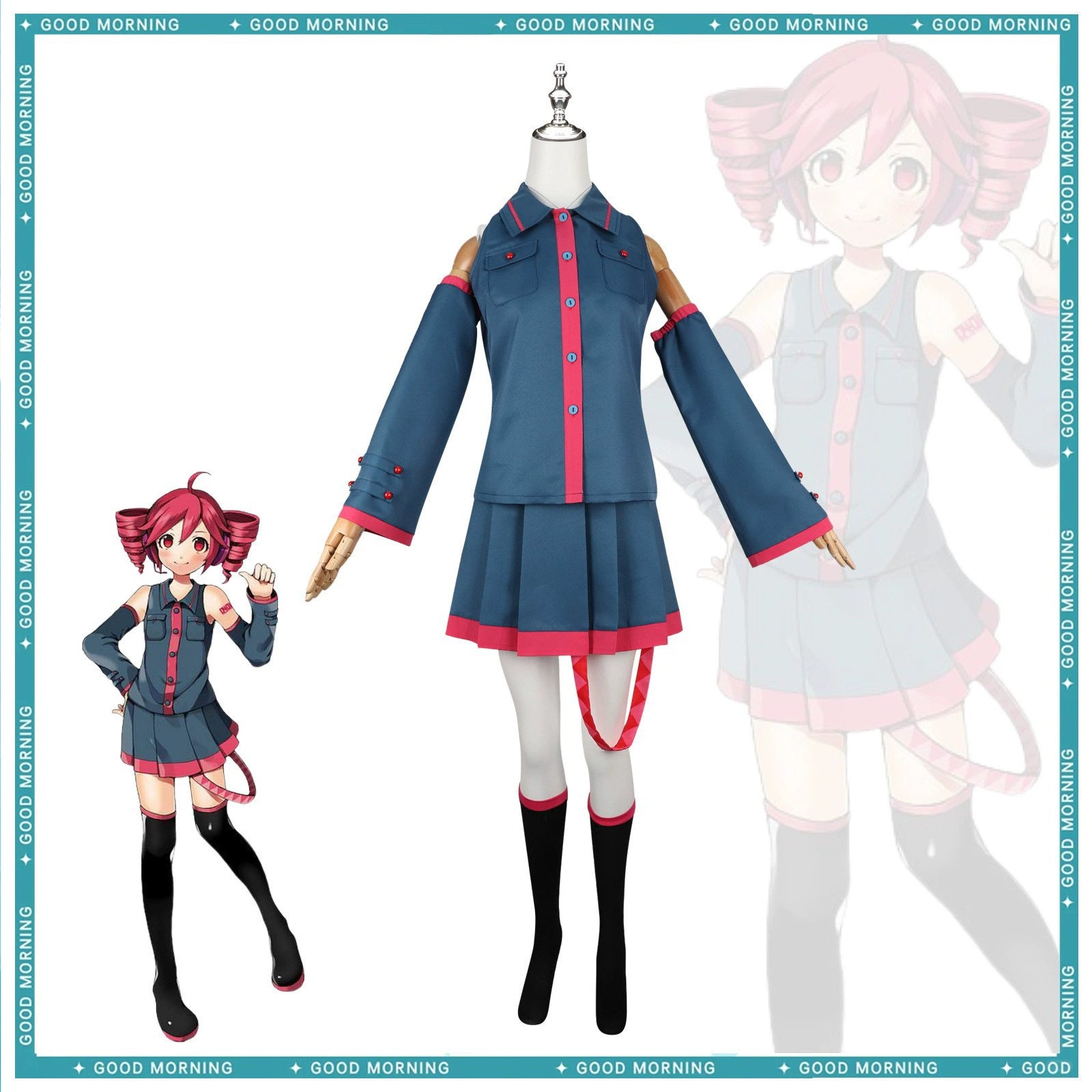 Kasane Teto Uniform-Kleid Cosplay Kostuem Damen Blau