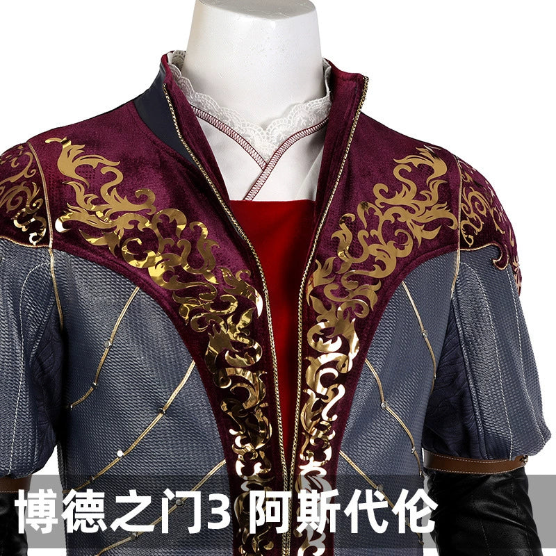 Astarion Baldurs Gate 3 Outfit Cosplay Kostuem Damen Grau Bordeaux