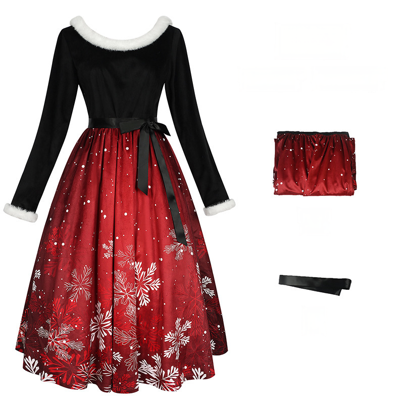 Weihnachts-Printkleid – Festtagskleid für Familienfotos & Xmas-Party, DAMEN