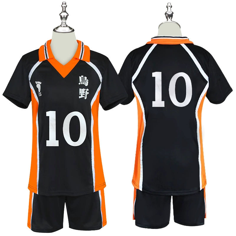 Shoyo Hinata Haikyuu Volleyball-Set Cosplay Kostuem Damen Schwarz Orange
