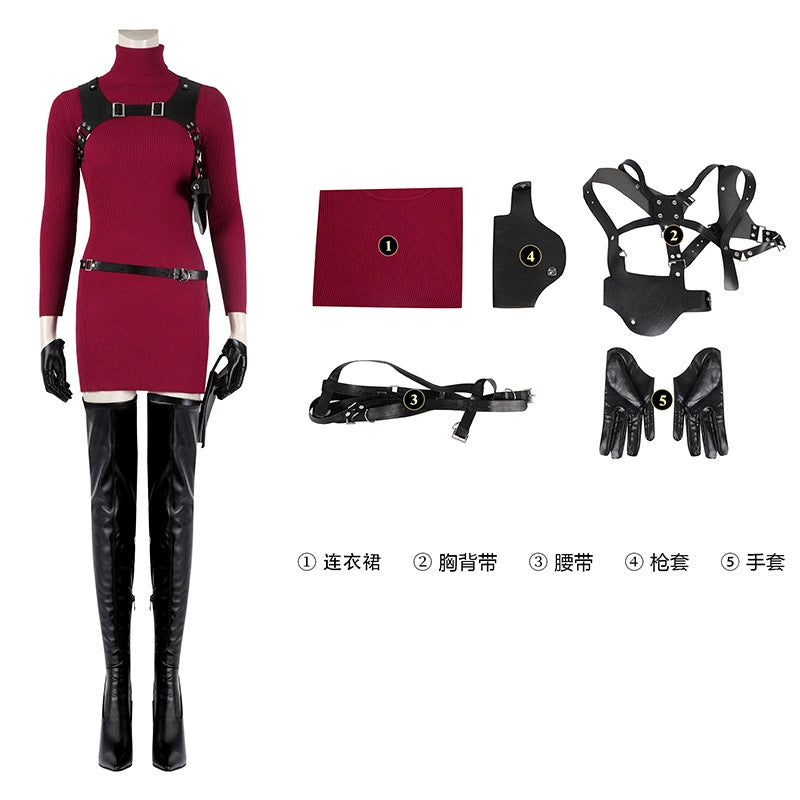 Ada Wong Resident Evil rotes Kleid Cosplay Kostuem Damen Rot