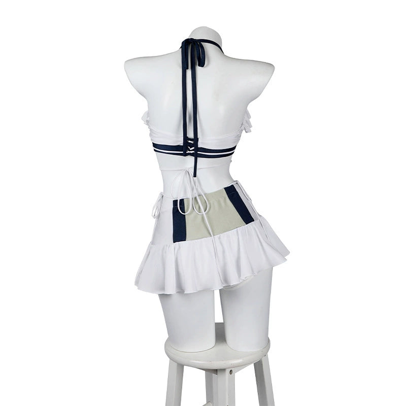 Tifa Lockhart FF7 Sommer Outfit Cosplay Kostuem Damen Weiss Blau