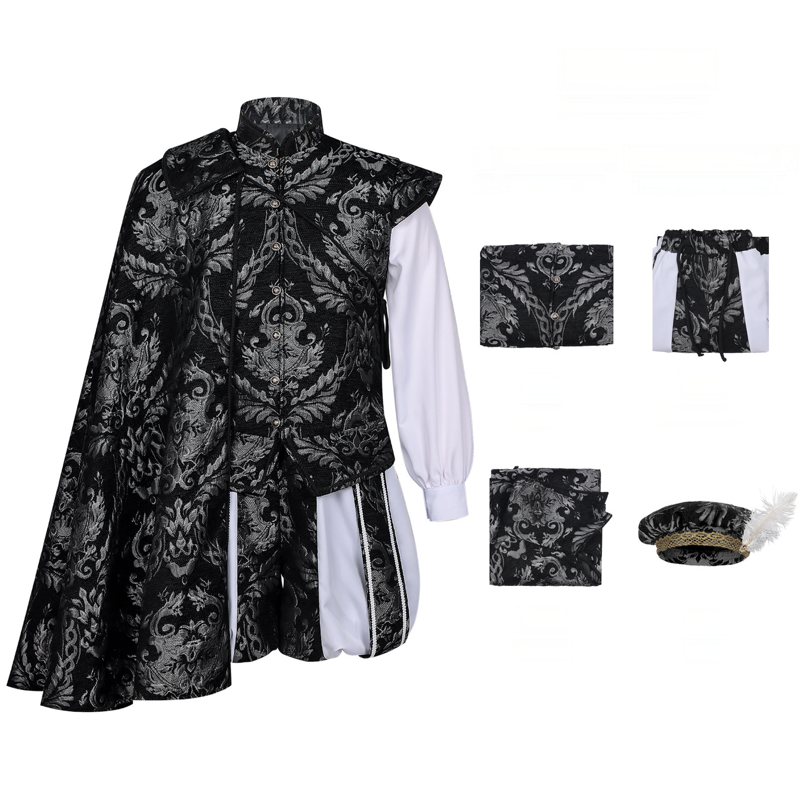 Tudor-Hof-Set Premium – edler Wams mit Umhang, HERREN
