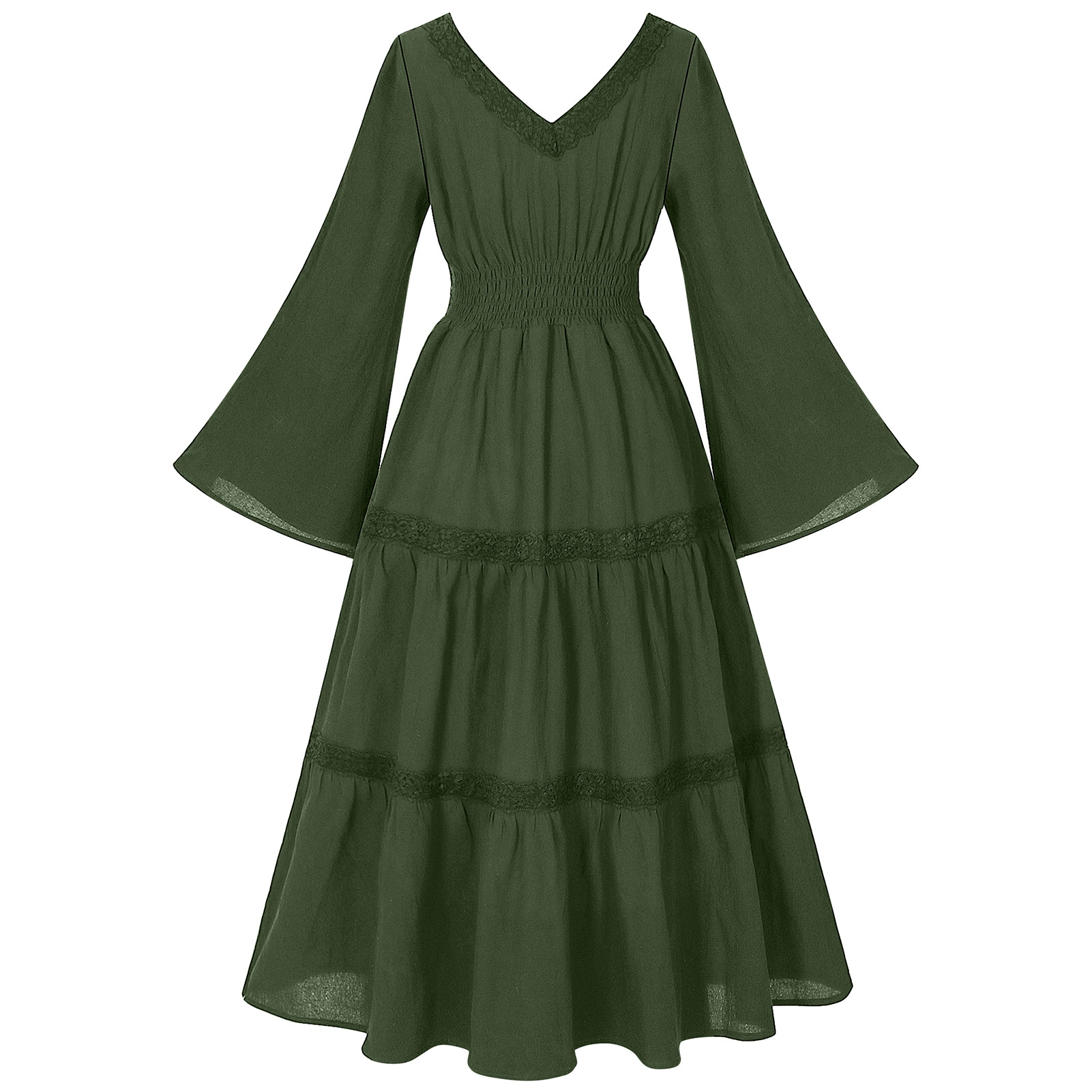 Glockenärmel-Spitzenkleid – Square-Neck Ballkleid für Renaissance, DAMEN