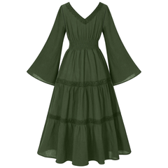Glockenärmel-Spitzenkleid – Square-Neck Ballkleid für Renaissance, DAMEN