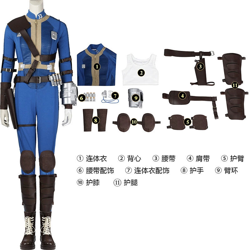 Lucy Fallout Overall Protektoren Cosplay Kostuem Damen Blau