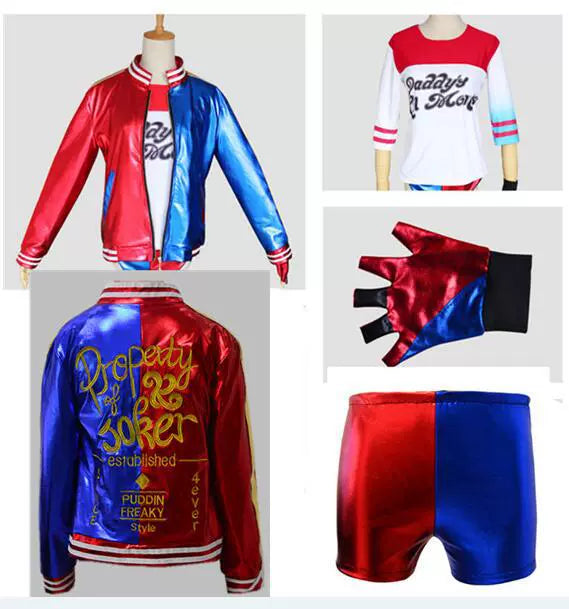 Harley Quinn Suicide Squad Bestickte Jacke Shorts Set Cosplay Kostuem Damen