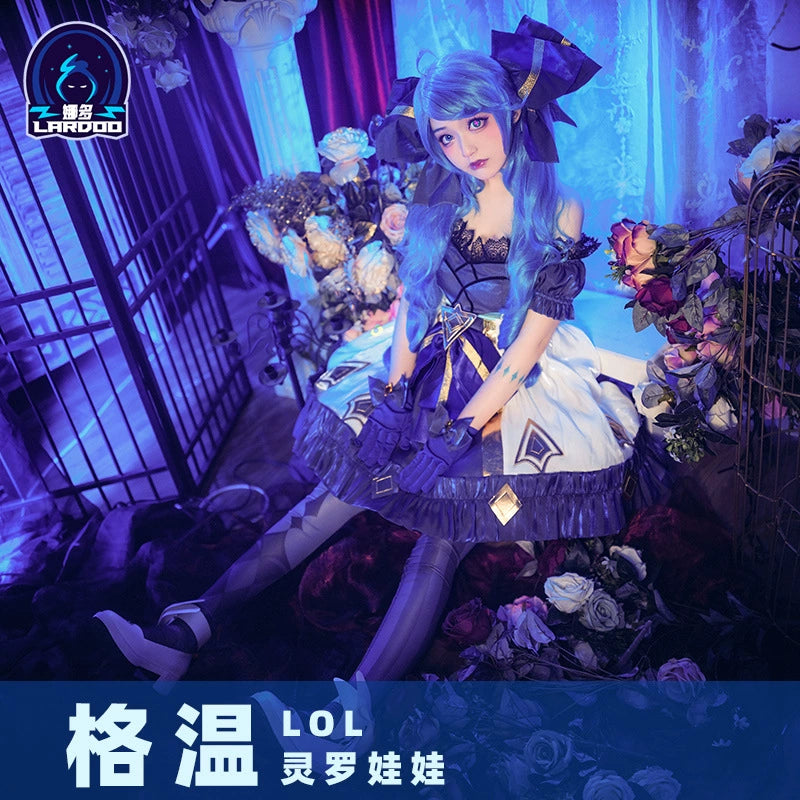 Gwen League of Legends Lolita-Kleid Cosplay Kostuem Damen Blau