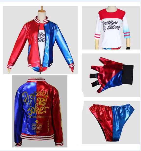 Harley Quinn Suicide Squad Bestickte Jacke Shorts Set Cosplay Kostuem Damen