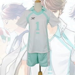 Oikawa Tooru Haikyuu Volleyball-Trikot Cosplay Kostuem Damen Weiß Türkis
