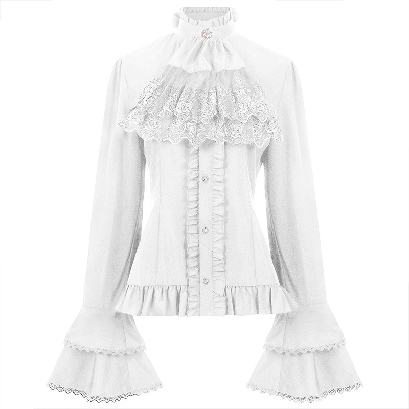 Französische Bluse – Lolita-Stehkragen mit Volants, DAMEN