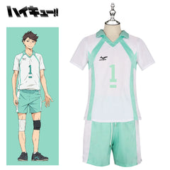 Aoba Johsai Haikyuu Volleyball-Set Cosplay Kostuem Damen Weiß Türkis