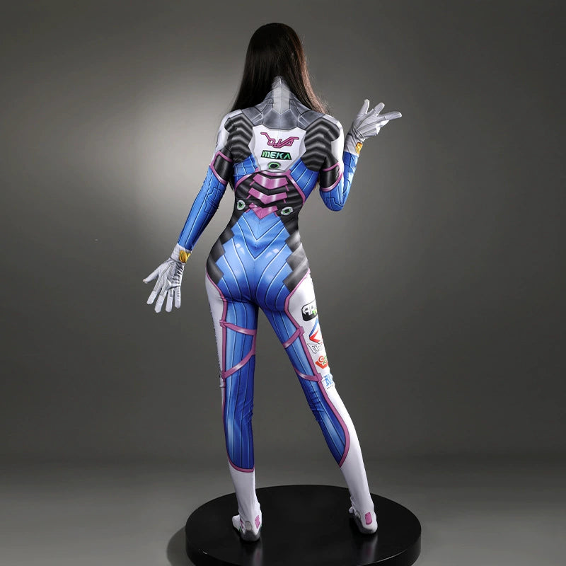 D.Va Overwatch Overall Cosplay Kostuem Damen Blau Weiss