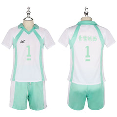 Aoba Johsai Haikyuu Volleyball-Set Cosplay Kostuem Damen Weiß Türkis